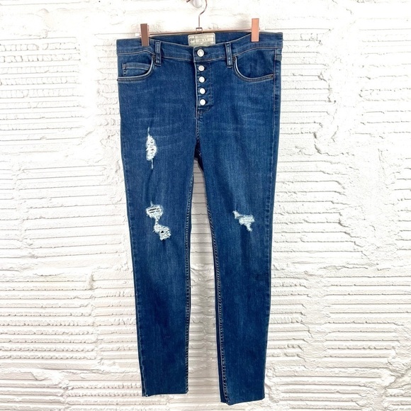 Free People Jeans High Waist Exposed Button Fly Raw Hem Ankle Size W29 - Picture 1 of 13